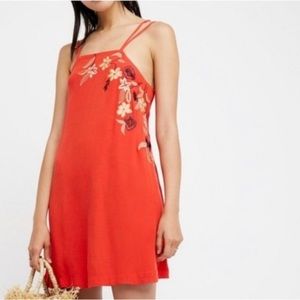 Free People burnt orange With floral embroidery dress size small